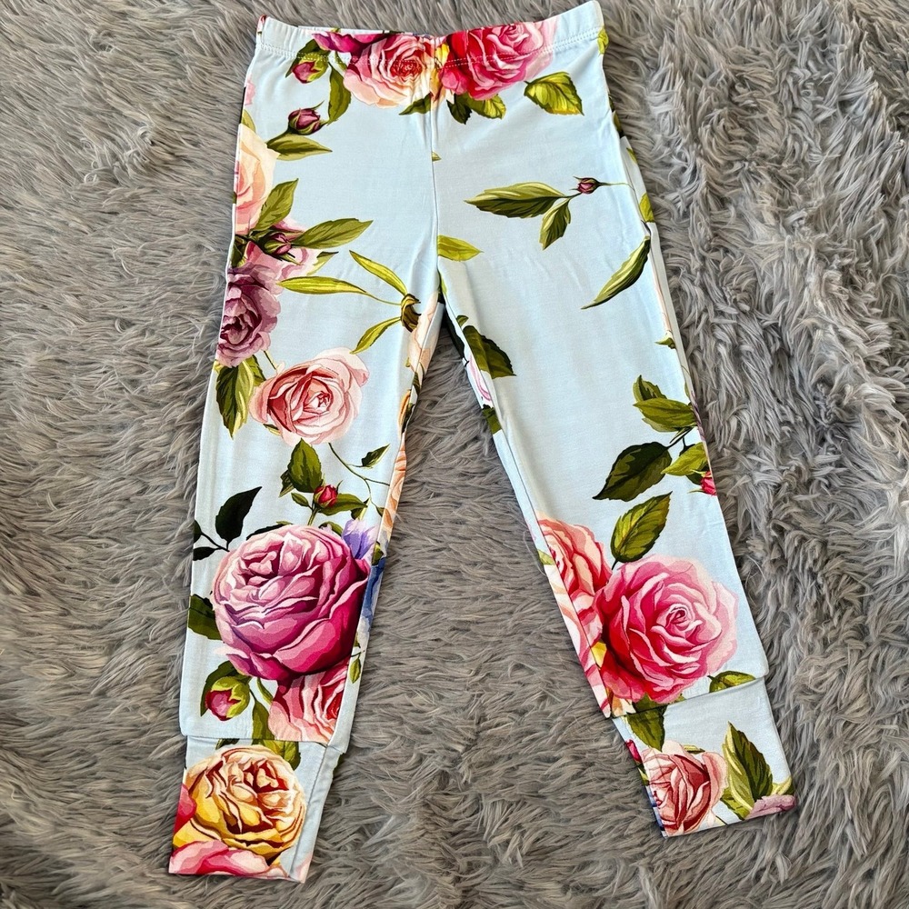 Posh Peanut Bamboo Pajama Set Light Blue Floral Toddler Girl 3-4T NEW - Picture 3 of 5